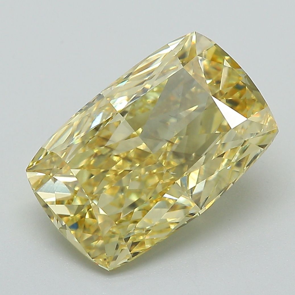 Lab-Grown Cushion Diamond - 4.02 Carats, Fancy Vivid Yellow Color, VS2 Clarity - Certified by IGI - Report Number: 631431557