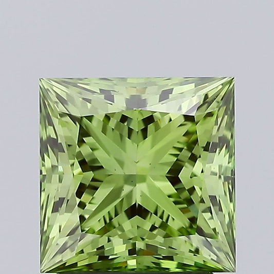 Lab-Grown Princess Diamond - 2.02 Carats, Fancy Vivid Green Color, VS1 Clarity - Certified by IGI - Report Number: LG637444631