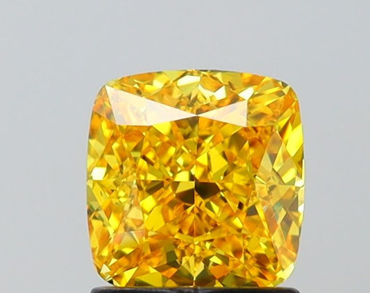 Lab-Grown Cushion Diamond - 1.52 Carats, Fancy Vivid Yellow Color, VS1 Clarity - Certified by IGI - Report Number: LG641477380