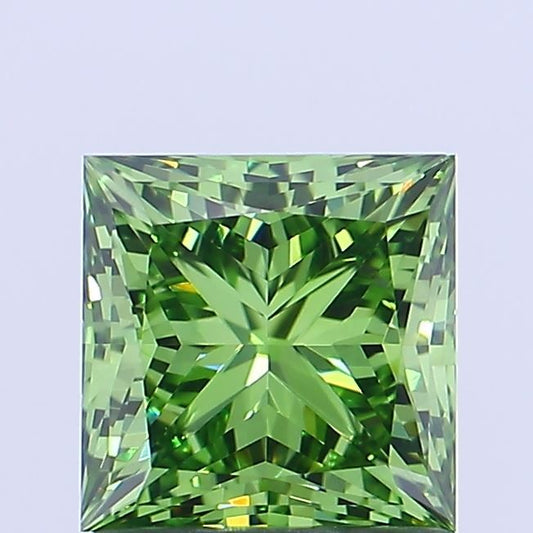 Lab-Grown Princess Diamond - 1.03 Carats, Fancy Vivid Green Color, VVS1 Clarity - Certified by IGI - Report Number: LG655444890