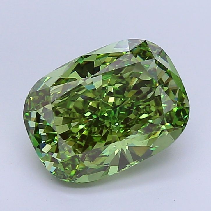 Lab-Grown Cushion Diamond - 5.26 Carats, Fancy Vivid Green Color, VS2 Clarity - Certified by IGI - Report Number: LG659401116