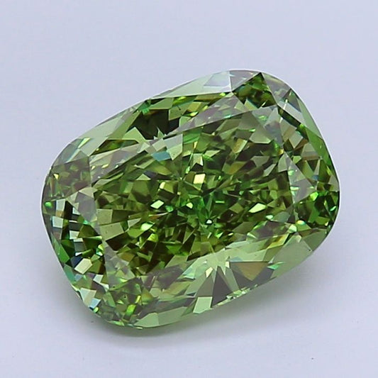 Lab-Grown Cushion Diamond - 5.26 Carats, Fancy Vivid Green Color, VS2 Clarity - Certified by IGI - Report Number: LG659401116