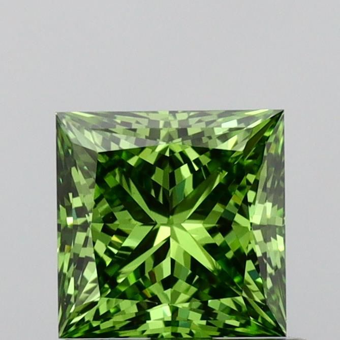 Lab-Grown Princess Diamond - 1.02 Carats, Fancy Vivid Green Color, VVS2 Clarity - Certified by IGI - Report Number: LG662477009