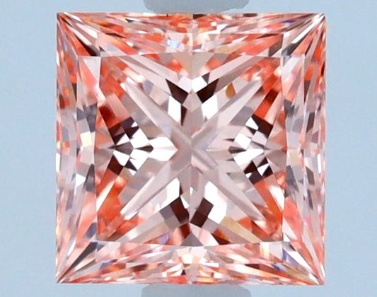 Lab-Grown Princess Diamond - 1.29 Carats, Fancy Intense Orangey Pink Color, VVS2 Clarity - Certified by IGI - Report Number: LG547270599