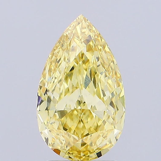 Lab-Grown Pear Diamond - 2.6 Carats, Fancy Intense Yellow Color, VVS2 Clarity - Certified by IGI - Report Number: LG668407633