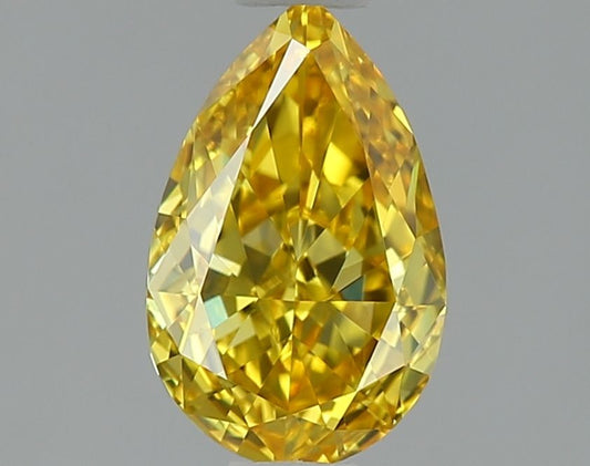 Lab-Grown Pear Diamond - 0.71 Carats, Fancy Vivid Yellow Color, VVS2 Clarity - Certified by IGI - Report Number: LG639469213