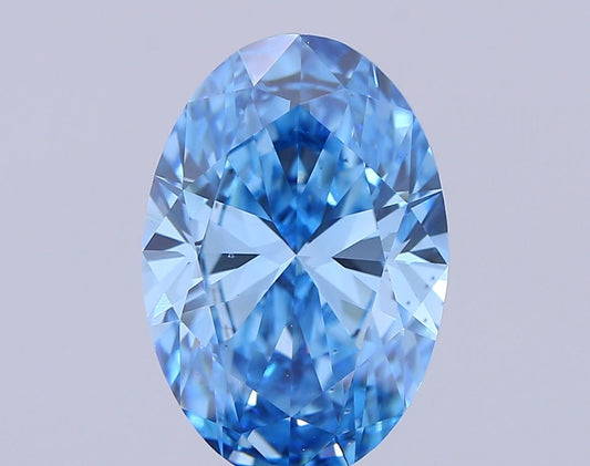Lab-Grown Oval Diamond - 4.1 Carats, Fancy Vivid Blue Color, VS2 Clarity - Certified by IGI - Report Number: LG644418599