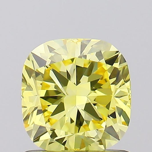 Lab-Grown Cushion Diamond - 0.88 Carats, Fancy Vivid Yellow Color, VVS2 Clarity - Certified by IGI - Report Number: LG619433886