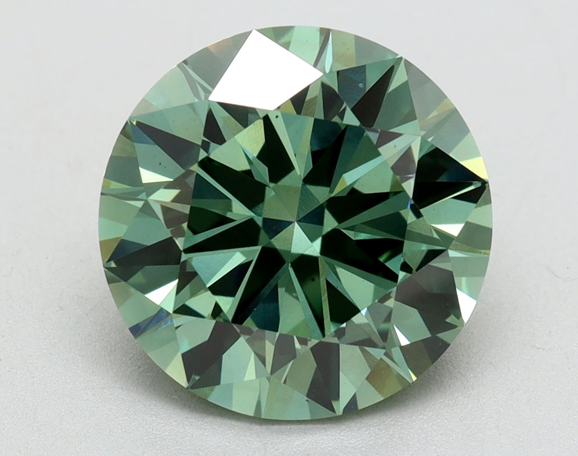 Lab-Grown Round Diamond - 3.02 Carats, Fancy Vivid Green Color, VS1 Clarity - Certified by IGI - Report Number: LG642426167