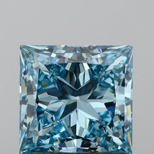 Lab-Grown Princess Diamond - 1.55 Carats, Fancy Intense Blue Color, VS1 Clarity - Certified by IGI - Report Number: LG639416048
