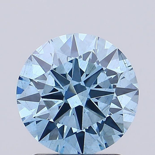 Lab-Grown Round Diamond - 1.55 Carats, Fancy Vivid Blue Color, SI1 Clarity - Certified by IGI - Report Number: LG625421385
