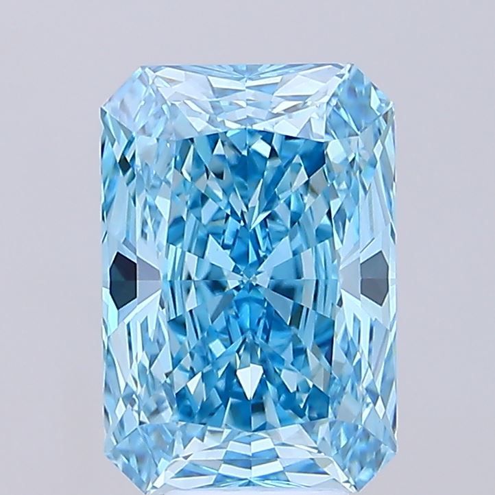 Lab-Grown Radiant Diamond - 7.09 Carats, Fancy Vivid Blue Color, VVS2 Clarity - Certified by IGI - Report Number: LG675530205