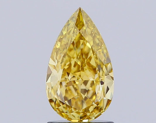 Lab-Grown Pear Diamond - 1.24 Carats, Fancy Vivid Yellow Color, VVS2 Clarity - Certified by IGI - Report Number: LG648494106