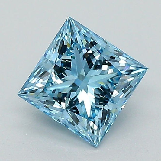 Lab-Grown Princess Diamond - 1.03 Carats, Fancy Intense Blue Color, VVS2 Clarity - Certified by IGI - Report Number: LG691581331