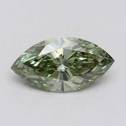 Lab-Grown Marquise Diamond - 1.55 Carats, Fancy Vivid Green Color, VVS2 Clarity - Certified by IGI - Report Number: LG614315049