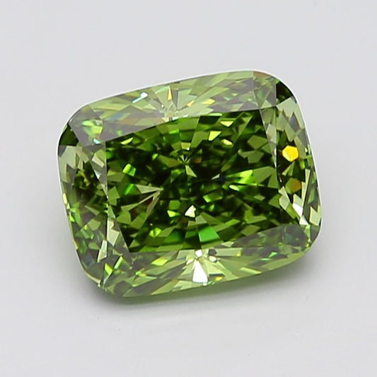 Lab-Grown Cushion Diamond - 5.01 Carats, Fancy Vivid Green Color, VS2 Clarity - Certified by IGI - Report Number: LG668463936