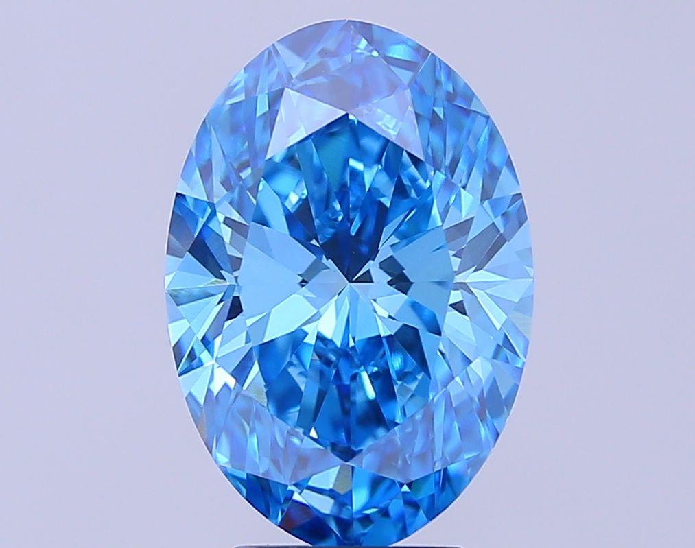 Lab-Grown Oval Diamond - 5.05 Carats, Fancy Vivid Blue Color, VVS2 Clarity - Certified by IGI - Report Number: LG683520669