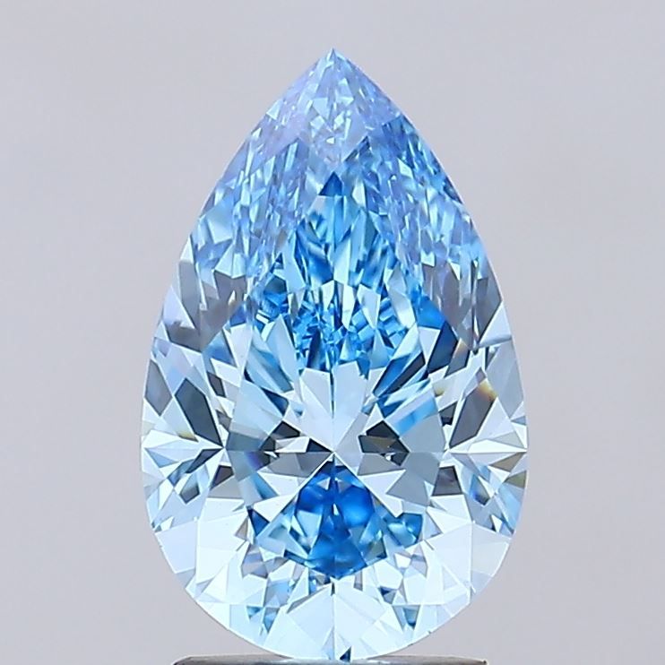 Lab-Grown Pear Diamond - 2.51 Carats, Fancy Vivid Blue Color, VVS2 Clarity - Certified by IGI - Report Number: LG668466064