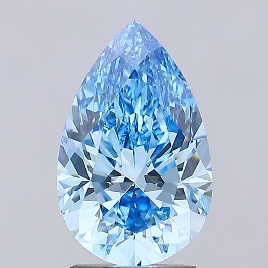 Lab-Grown Pear Diamond - 2.51 Carats, Fancy Vivid Blue Color, VVS2 Clarity - Certified by IGI - Report Number: LG668466064