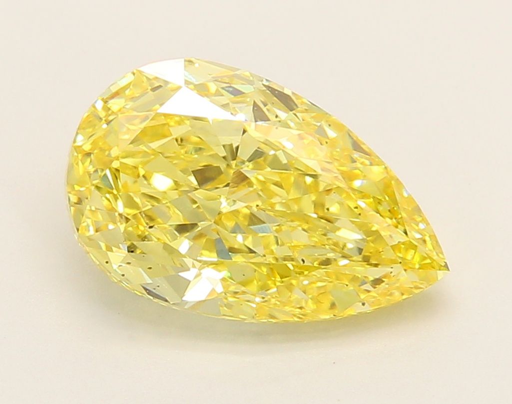 Lab-Grown Pear Diamond - 3.47 Carats, Fancy Vivid Yellow Color, VS2 Clarity - Certified by IGI - Report Number: LG668404504