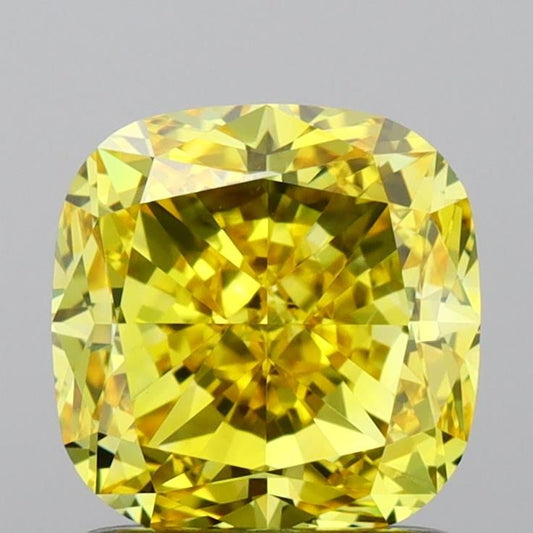 Lab-Grown Cushion Diamond - 1.51 Carats, Fancy Vivid Yellow Color, VS1 Clarity - Certified by IGI - Report Number: LG657459717