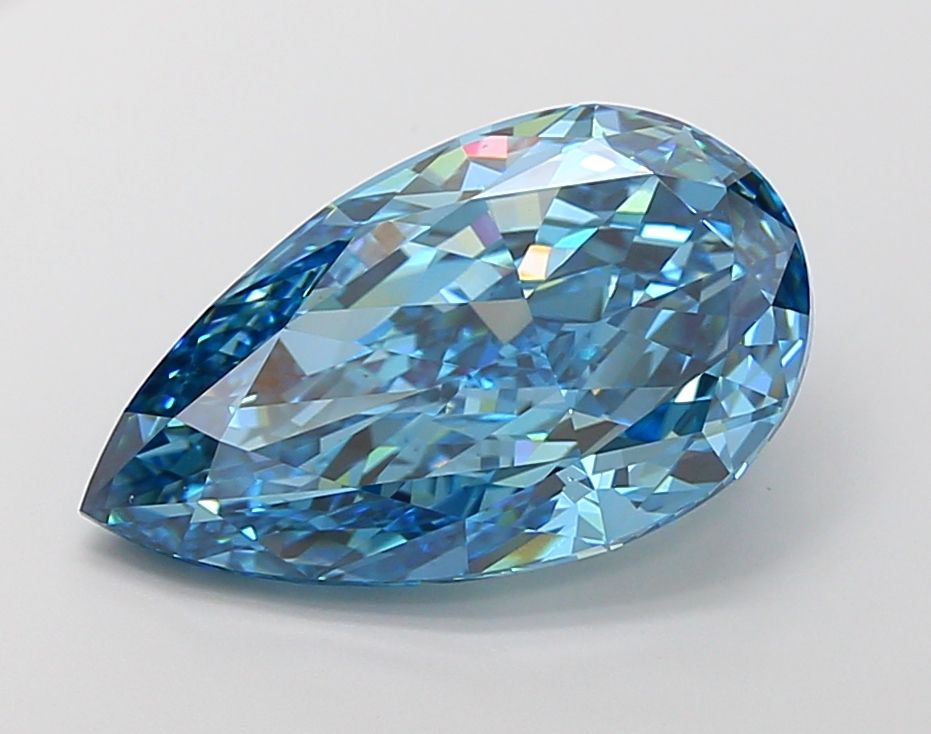 Lab-Grown Pear Diamond - 8.04 Carats, Fancy Vivid Blue Color, VS1 Clarity - Certified by IGI - Report Number: LG681571829