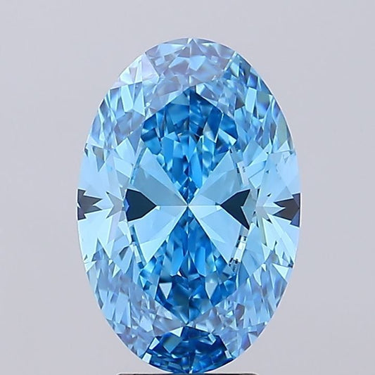 Lab-Grown Oval Diamond - 2.1 Carats, Fancy Vivid Blue Color, VS1 Clarity - Certified by IGI - Report Number: LG683551717