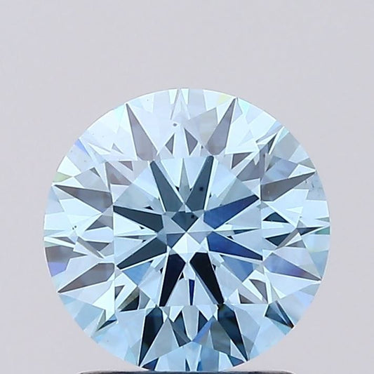 Lab-Grown Round Diamond - 1.51 Carats, Fancy Vivid Blue Color, VS2 Clarity - Certified by IGI - Report Number: LG605352946