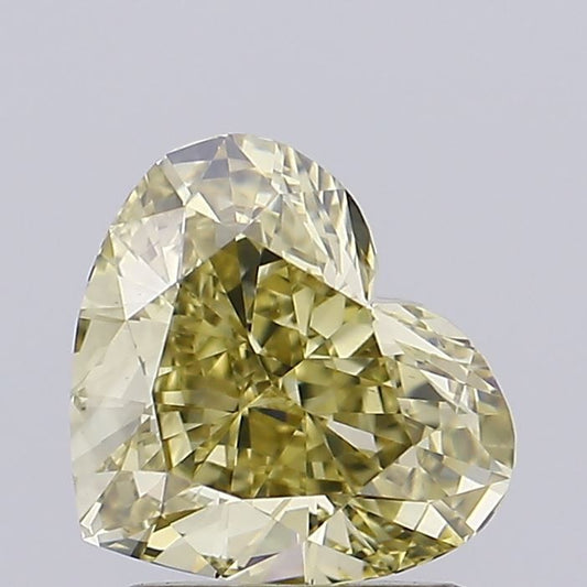 Lab-Grown Heart Diamond - 1.55 Carats, Fancy Intense Gray Yellow Color, VS1 Clarity - Certified by IGI - Report Number: LG680553658