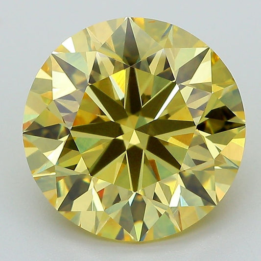 Lab-Grown Round Diamond - 6.01 Carats, Fancy Vivid Yellow Color, VS2 Clarity - Certified by IGI - Report Number: LG681573480
