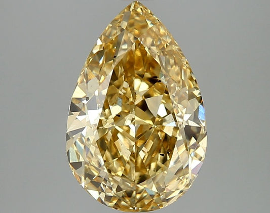 Lab-Grown Pear Diamond - 4.08 Carats, Fancy Vivid Yellow Color, VS2 Clarity - Certified by IGI - Report Number: LG665427516