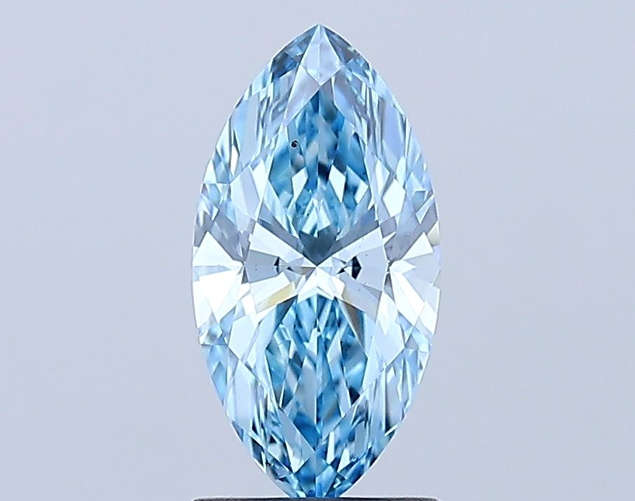 Lab-Grown Marquise Diamond - 1.23 Carats, Fancy Vivid Blue Color, VS2 Clarity - Certified by IGI - Report Number: LG602350061