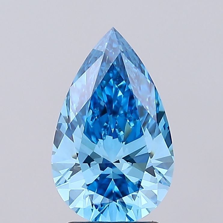 Lab-Grown Pear Diamond - 2.54 Carats, Fancy Vivid Blue Color, VS1 Clarity - Certified by IGI - Report Number: LG675557373