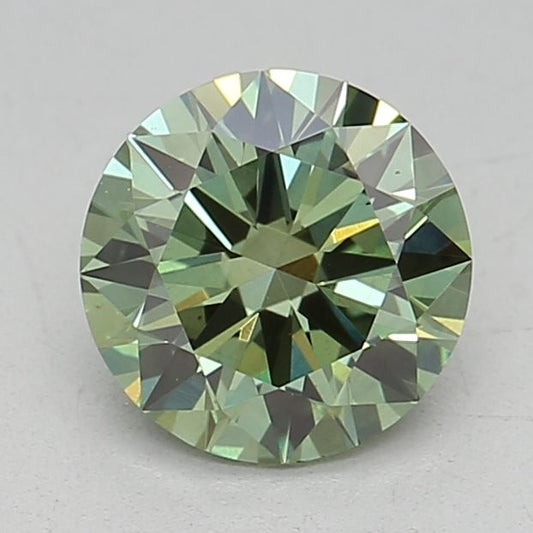 Lab-Grown Round Diamond - 0.65 Carats, Fancy Vivid Green Color, VS2 Clarity - Certified by IGI - Report Number: LG643455265