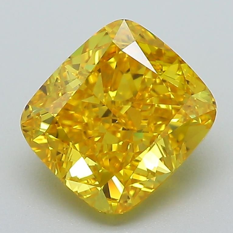 Lab-Grown Cushion Diamond - 2.6 Carats, Fancy Vivid Yellow Color, VVS2 Clarity - Certified by IGI - Report Number: LG588347601