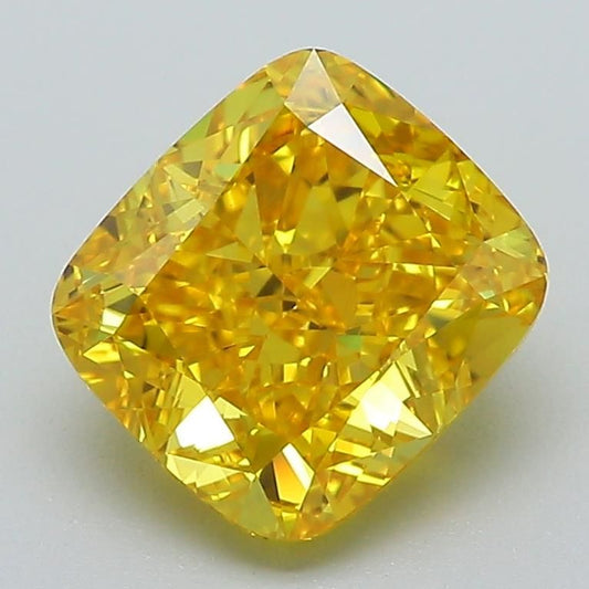Lab-Grown Cushion Diamond - 2.6 Carats, Fancy Vivid Yellow Color, VVS2 Clarity - Certified by IGI - Report Number: LG588347601