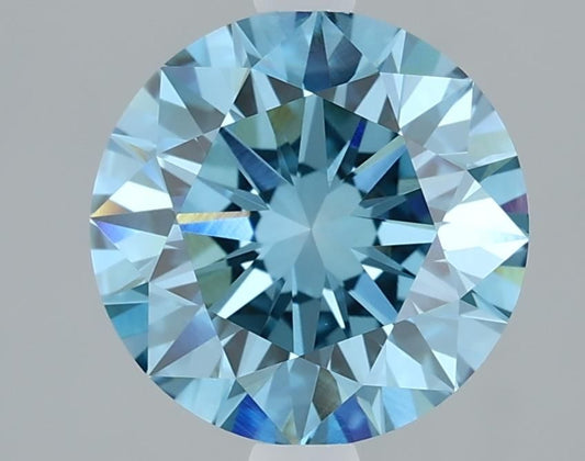 Lab-Grown Round Diamond - 2.1 Carats, Fancy Vivid Blue Color, VVS2 Clarity - Certified by IGI - Report Number: LG610317050