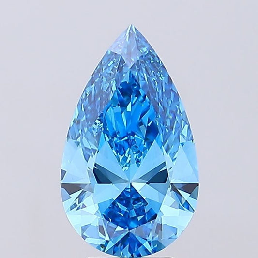 Lab-Grown Pear Diamond - 5.07 Carats, Fancy Vivid Blue Color, VS1 Clarity - Certified by IGI - Report Number: LG681572509