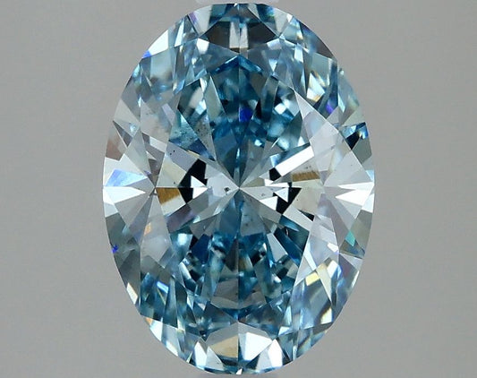 Lab-Grown Oval Diamond - 2.0 Carats, Fancy Vivid Blue Color, VS2 Clarity - Certified by IGI - Report Number: LG637461507