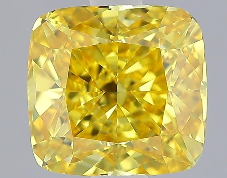 Lab-Grown Cushion Diamond - 1.51 Carats, Fancy Vivid Yellow Color, VS1 Clarity - Certified by IGI - Report Number: LG643411273
