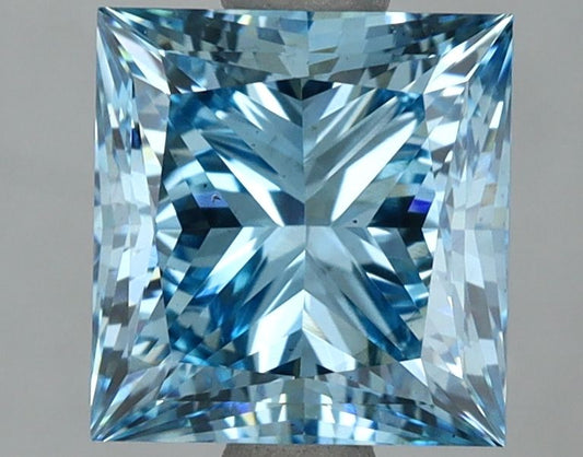 Lab-Grown Princess Diamond - 3.08 Carats, Fancy Vivid Blue Color, VS2 Clarity - Certified by IGI - Report Number: LG670472944