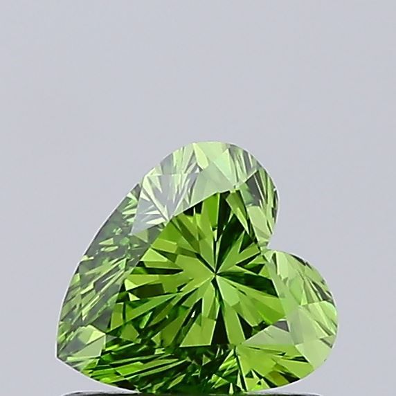 Lab-Grown Heart Diamond - 0.74 Carats, Fancy Vivid Green Color, VS1 Clarity - Certified by IGI - Report Number: LG689531718