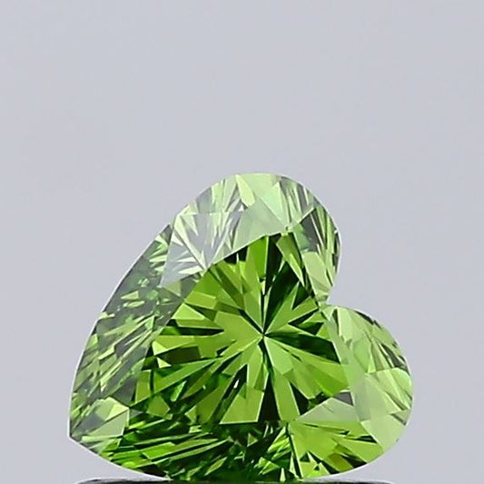 Lab-Grown Heart Diamond - 0.74 Carats, Fancy Vivid Green Color, VS1 Clarity - Certified by IGI - Report Number: LG689531718