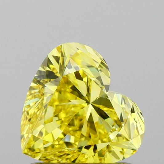 Lab-Grown Heart Diamond - 1.02 Carats, Fancy Vivid Yellow Color, VVS2 Clarity - Certified by IGI - Report Number: LG658493125