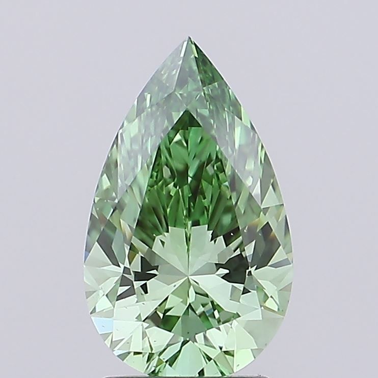 Lab-Grown Pear Diamond - 2.05 Carats, Fancy Vivid Green Color, VS1 Clarity - Certified by IGI - Report Number: LG689507298