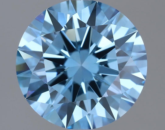 Lab-Grown Round Diamond - 2.05 Carats, Fancy Vivid Blue Color, VVS1 Clarity - Certified by IGI - Report Number: LG636412143