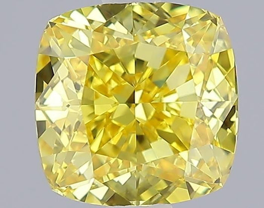 Lab-Grown Cushion Diamond - 1.56 Carats, Fancy Vivid Yellow Color, VVS1 Clarity - Certified by IGI - Report Number: LG644487047