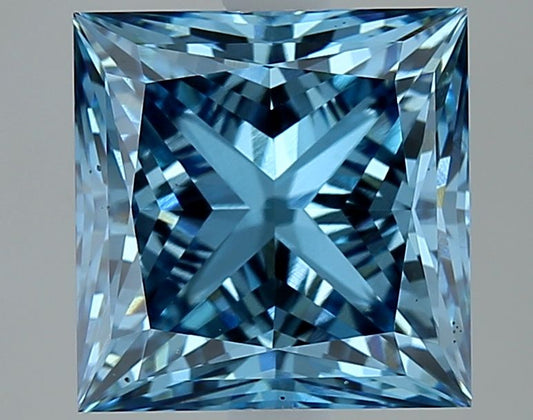 Lab-Grown Princess Diamond - 3.08 Carats, Fancy Vivid Blue Color, VS1 Clarity - Certified by IGI - Report Number: LG641414391
