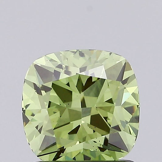 Lab-Grown Cushion Diamond - 1.01 Carats, Fancy Vivid Green Color, VS2 Clarity - Certified by IGI - Report Number: LG669482415