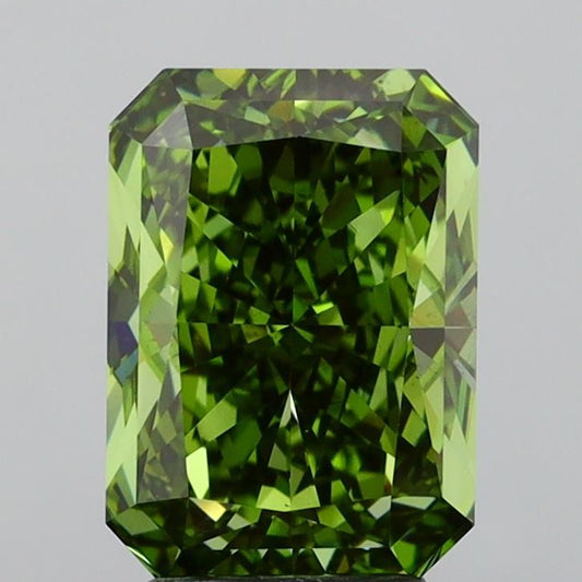 Lab-Grown Radiant Diamond - 3.97 Carats, Fancy Vivid Green Color, VS2 Clarity - Certified by IGI - Report Number: LG642476425